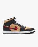 Men's Air Jordan 1 Mid SE Shoes - Black / Sesame / Fire Red / Multi-Color - Sneaker-bargains Nike