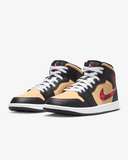 Men's Air Jordan 1 Mid SE Shoes - Black / Sesame / Fire Red / Multi-Color - Sneaker-bargains Nike