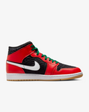 Men's Air Jordan 1 Mid SE Shoes - Black / White / Malachite / Fire Red - Sneaker-bargains Nike