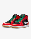 Men's Air Jordan 1 Mid SE Shoes - Black / White / Malachite / Fire Red - Sneaker-bargains Nike