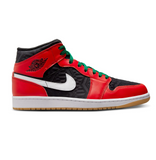 Men's Air Jordan 1 Mid SE Shoes - Black / White / Malachite / Fire Red