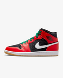 Men's Air Jordan 1 Mid SE Shoes - Black / White / Malachite / Fire Red - Sneaker-bargains Nike