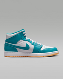 Men's Air Jordan 1 Mid Shoes - Aquatone / White / Celestial Gold - Sneaker-bargains Nike